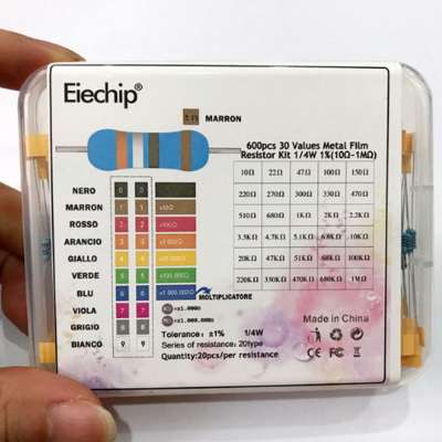 600pcs/lot 30Values* 20pcs 1% 1/4 W resistor pack set diy Metal Film Resistor kit use colored ring resistance (10 ohms~1 M ohm)