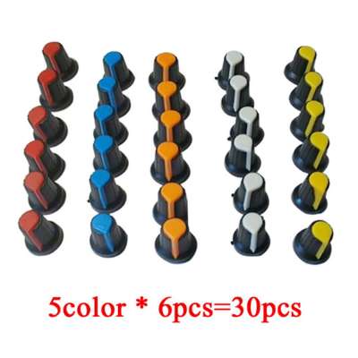 30PCS/lot WH148 potentiometer knob cap(copper core) 15X17mm 6mm Shaft Hole AG2 Yellow Orange Blue White Red 5value*6PCS=30PCS