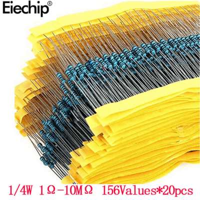 3120pcs 156Values Electric Unit 1/4W Power Metal Film Resistor Kit 1R-10M 1% Tolerance Assortment Set 1ohm-10Mohm type interface