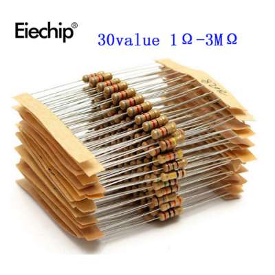 300pcs 30value Rang 1ohm-3M ohm 1/2W Carbon Film Resistors Assortment Kit Set NEW 30 Values Resistor Hot Sale